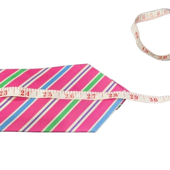 Lauren Ralph Lauren Pink Blue Green Stripe Preppy Academia Heritage 100% SilkTie - Picture 10 of 10